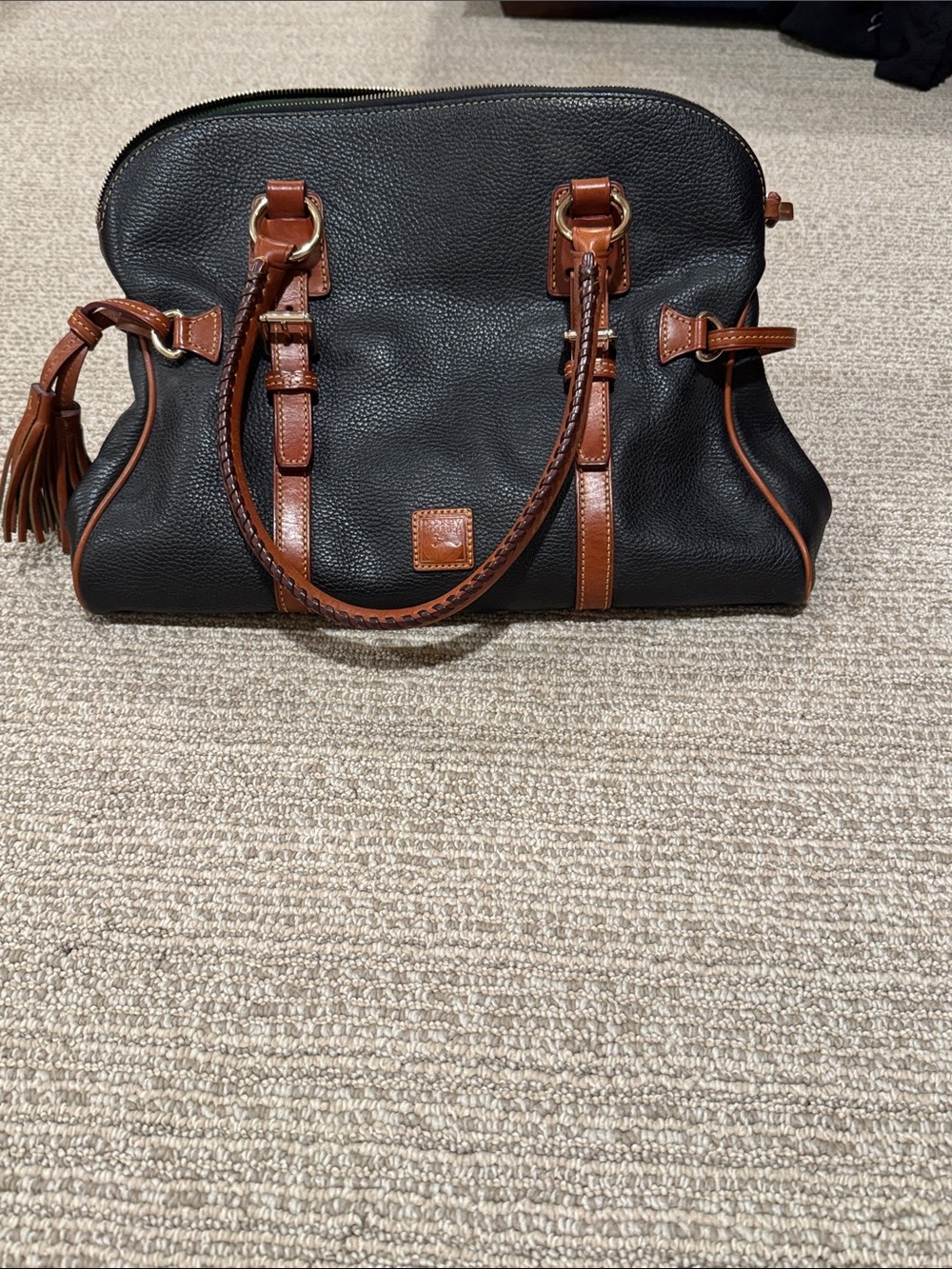 Dooney & Bourke Black Satchel with Brown Trim